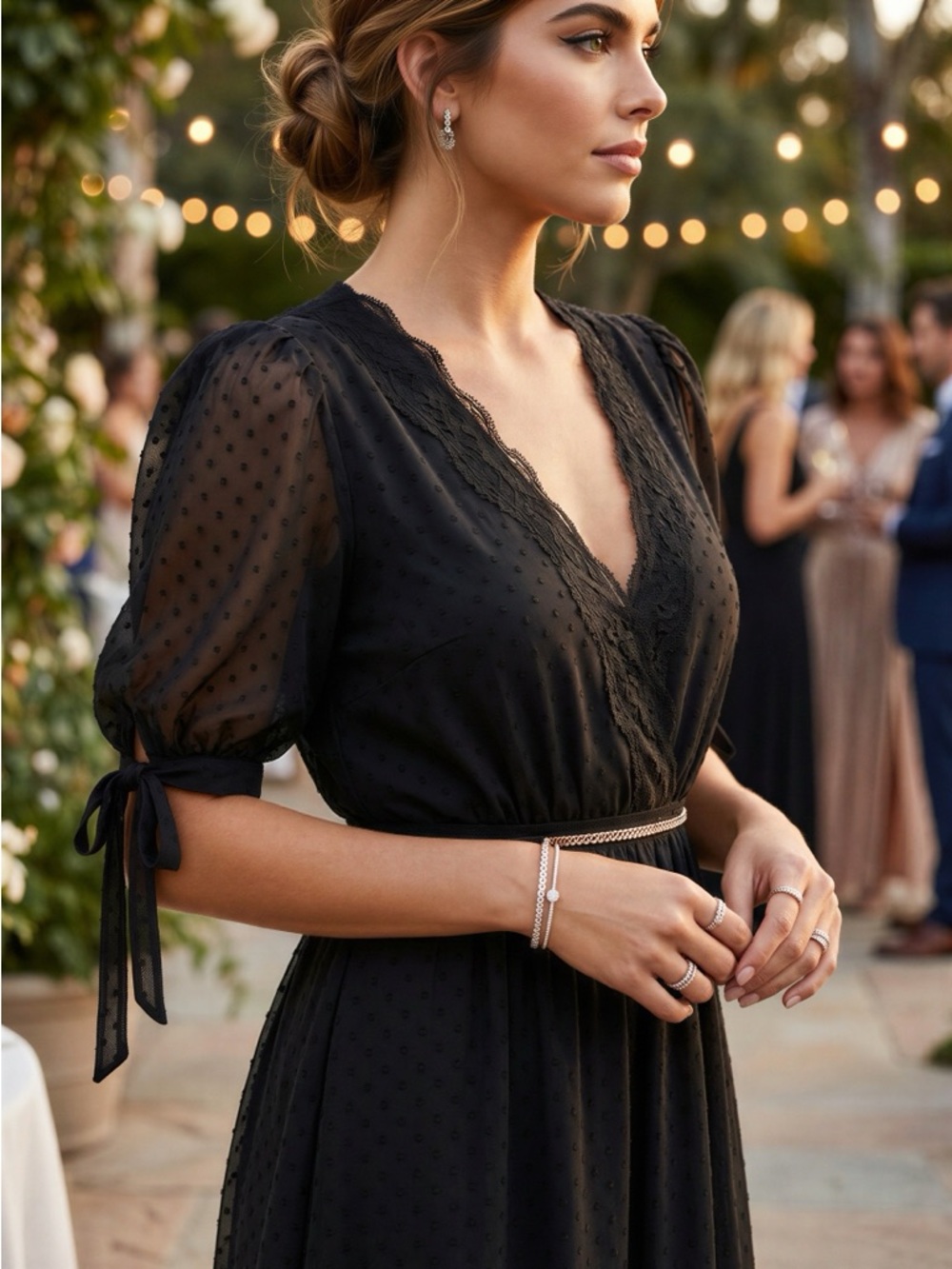 Swiss Dot Puff-Sleeve Maxi